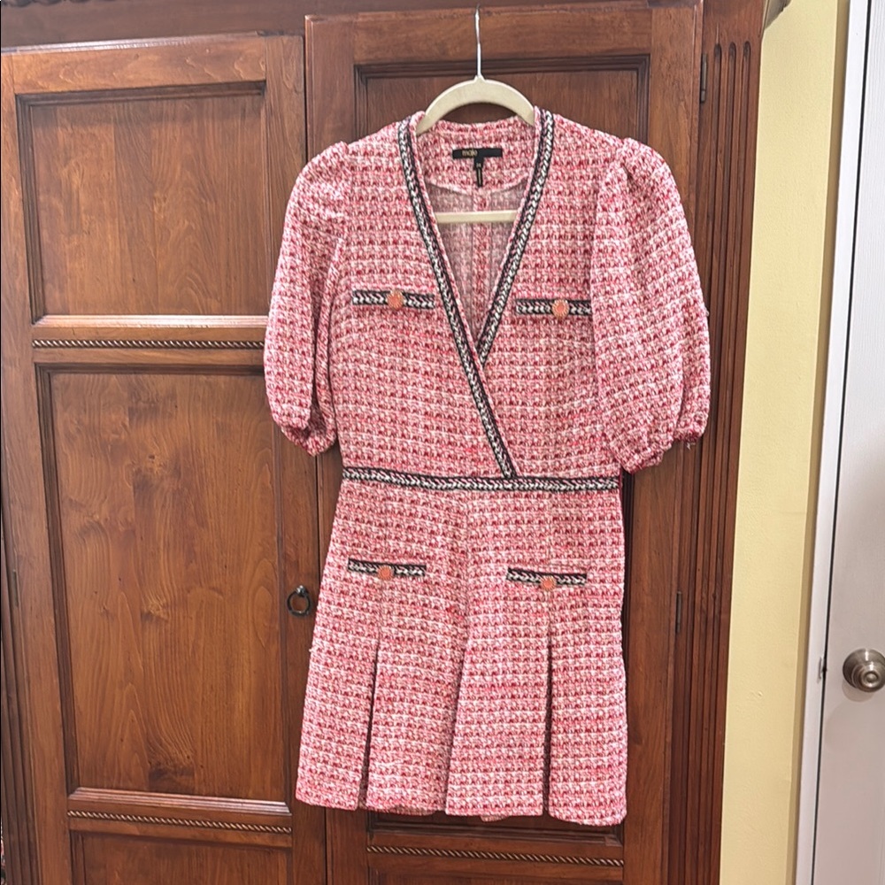 Pink Tweed Dress with Black Trim
